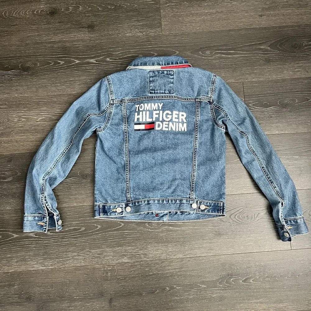 TOMMY HILFIGER Vintage Womens Small 90s Y2K Denim Jean‎ Trucker Jacket Western